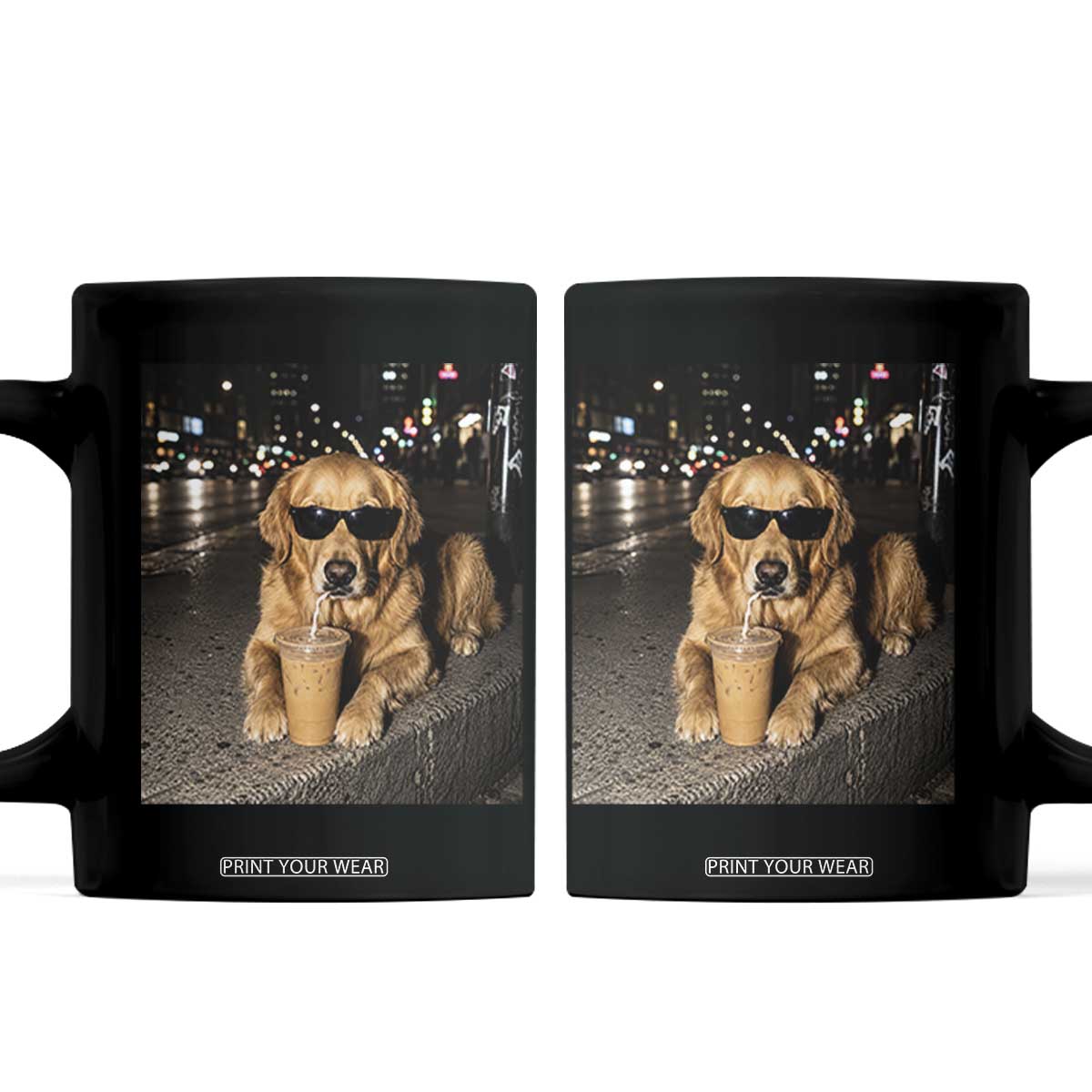 Funny Golden Retriever Iced Coffee Coffee Mug Grunge Silly Meme Graphic Funny Dog Lover TS10 Black Print Your Wear