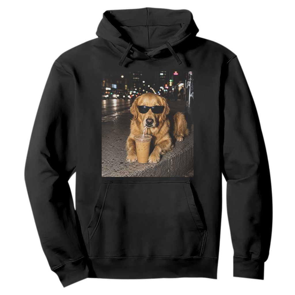 Funny Golden Retriever Iced Coffee Hoodie Grunge Silly Meme Graphic Funny Dog Lover TS10 Black Print Your Wear