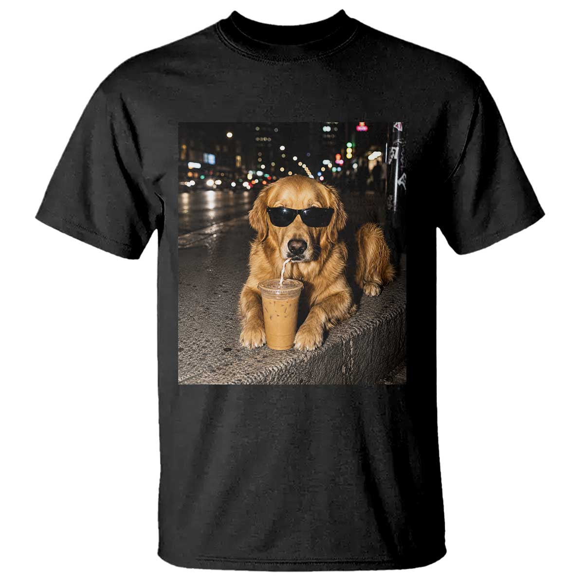 Funny Golden Retriever Iced Coffee T Shirt Grunge Silly Meme Graphic Funny Dog Lover TS10 Black Print Your Wear
