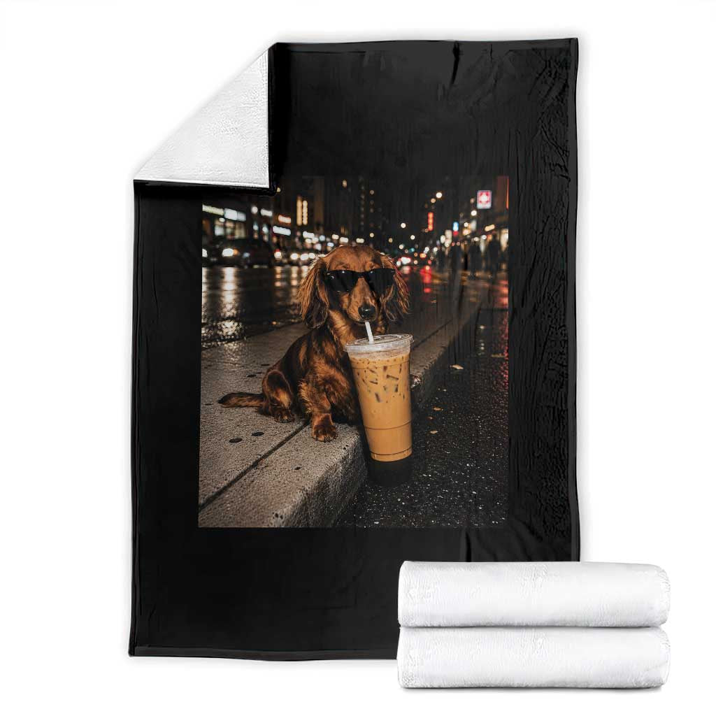 Dachshund Iced Coffee Throw Blanket Grunge Meme Graphic Funny Weiner Dog Lovers Dad TS10 Black Print Your Wear