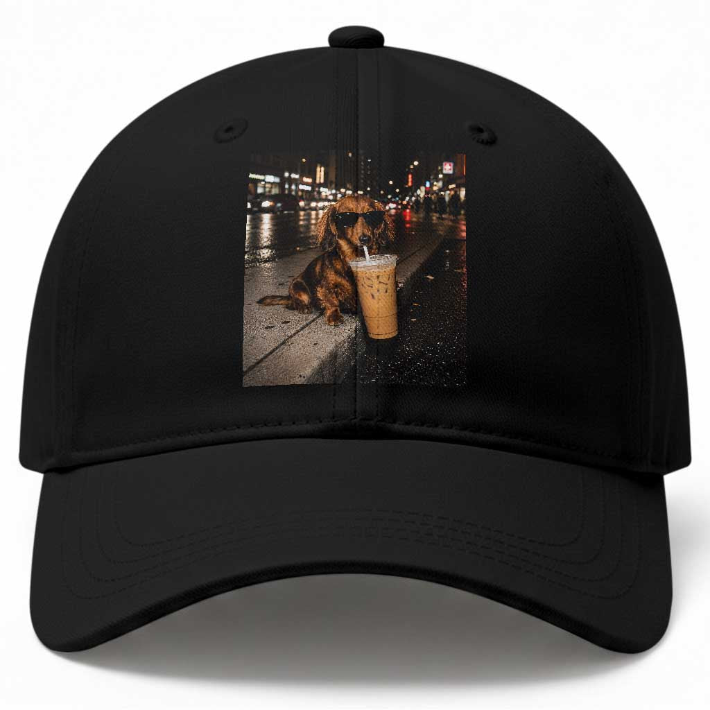 Dachshund Iced Coffee Baseball Cap Grunge Meme Graphic Funny Weiner Dog Lovers Dad TS10 Print Your Wear