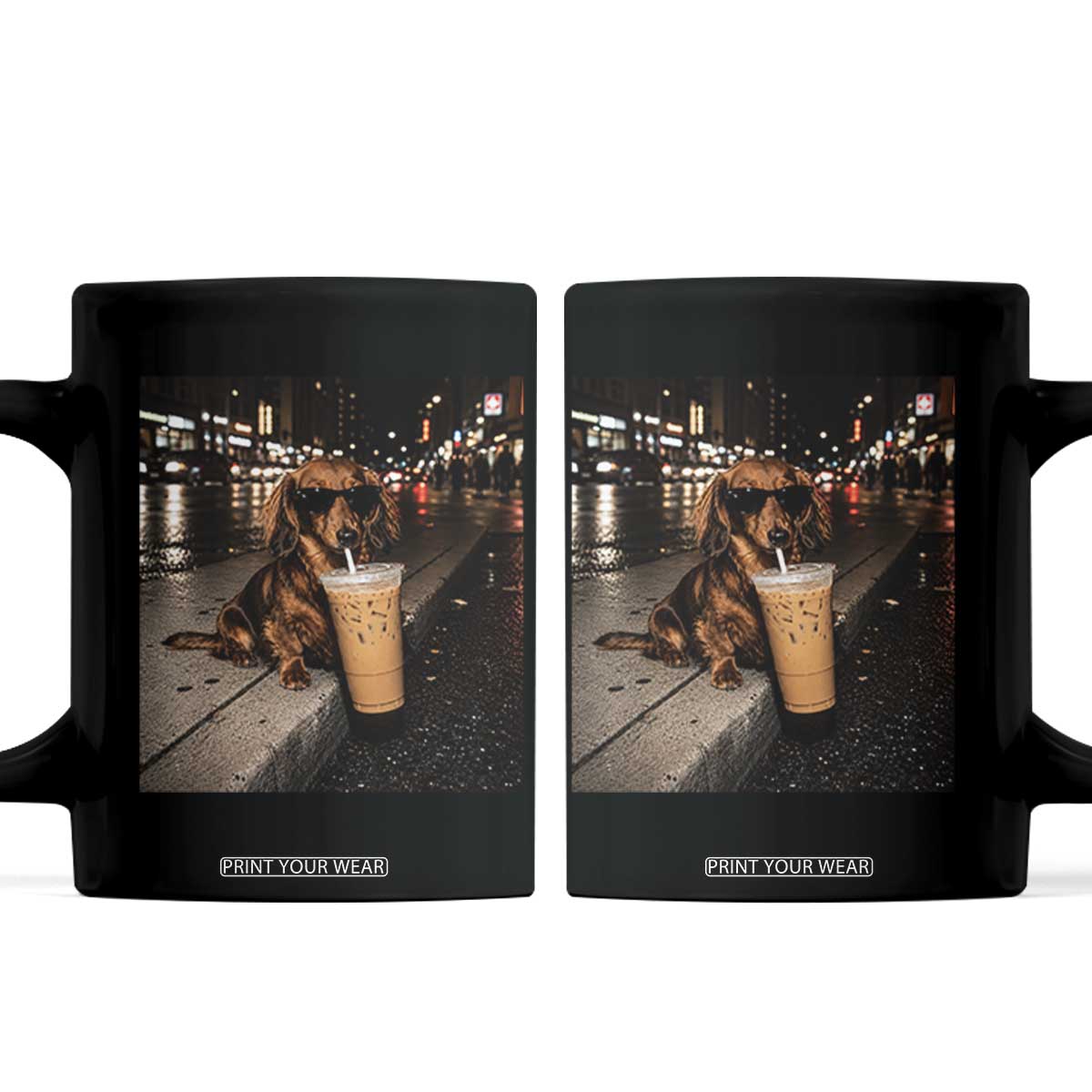 Dachshund Iced Coffee Coffee Mug Grunge Meme Graphic Funny Weiner Dog Lovers Dad TS10 Black Print Your Wear