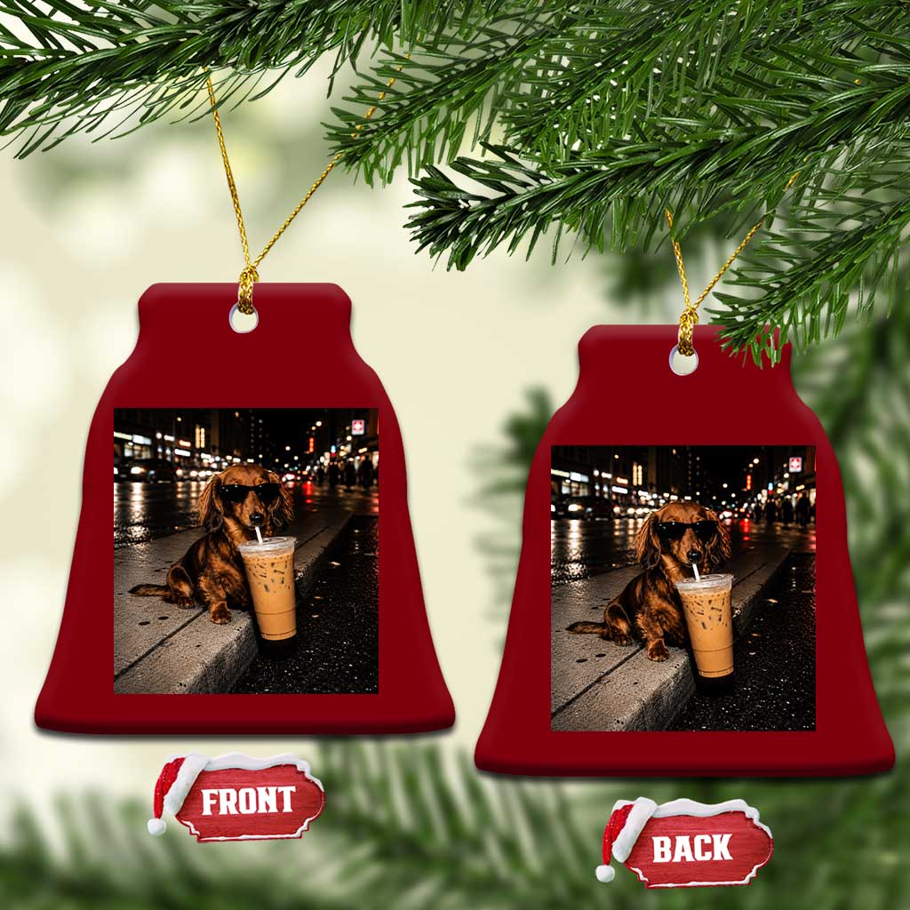 Dachshund Iced Coffee Ceramic Ornament Grunge Meme Graphic Funny Weiner Dog Lovers Dad TS10 Print Your Wear