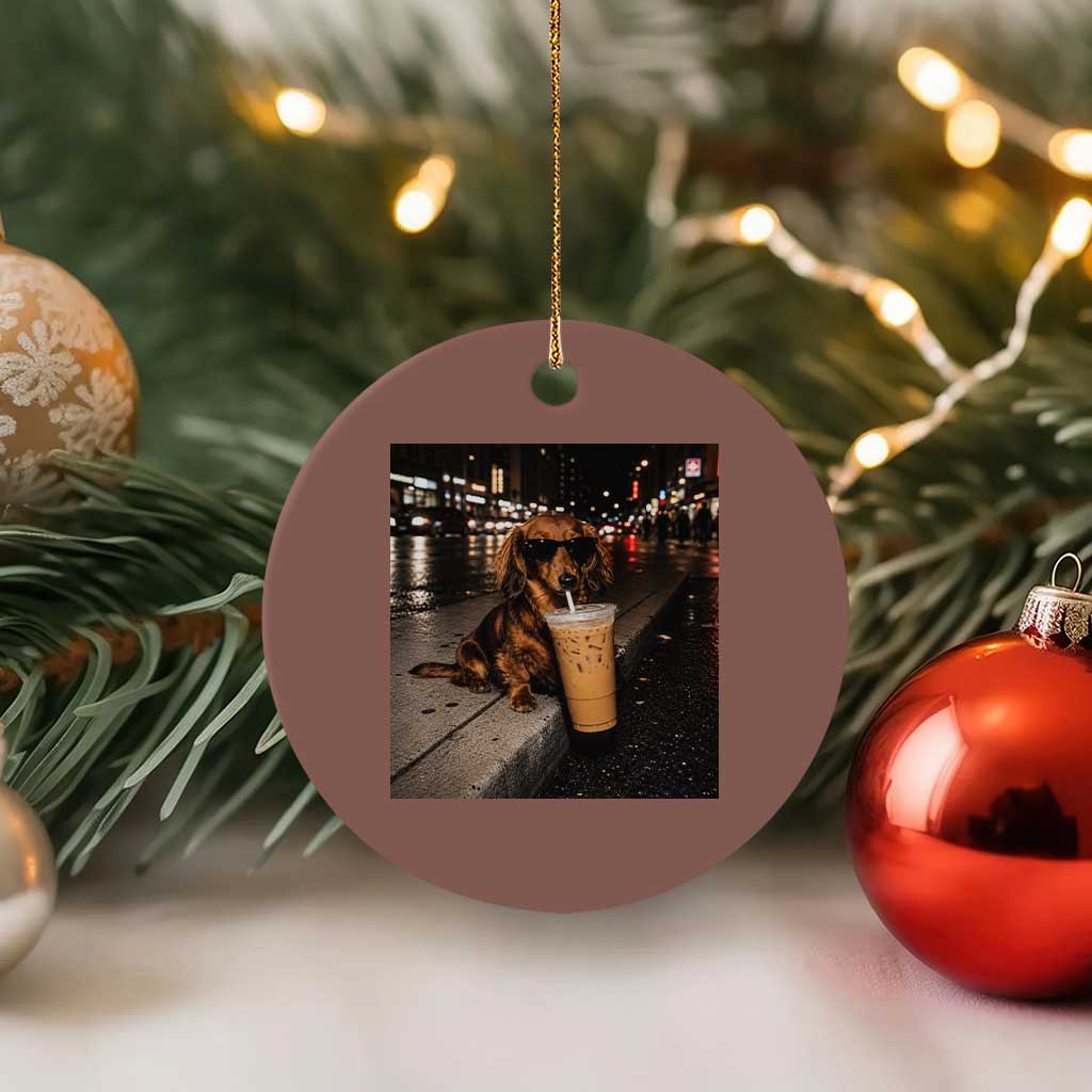 Dachshund Iced Coffee Ceramic Ornament Grunge Meme Graphic Funny Weiner Dog Lovers Dad TS10 1pc Mocha Print Your Wear
