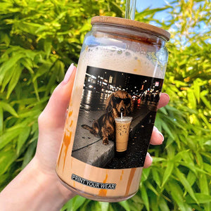Dachshund Iced Coffee Glass Can Grunge Meme Graphic Funny Weiner Dog Lovers Dad TS10 Black Print Your Wear