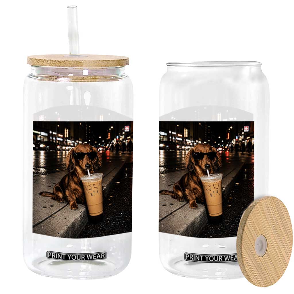 Dachshund Iced Coffee Glass Can Grunge Meme Graphic Funny Weiner Dog Lovers Dad TS10 Print Your Wear