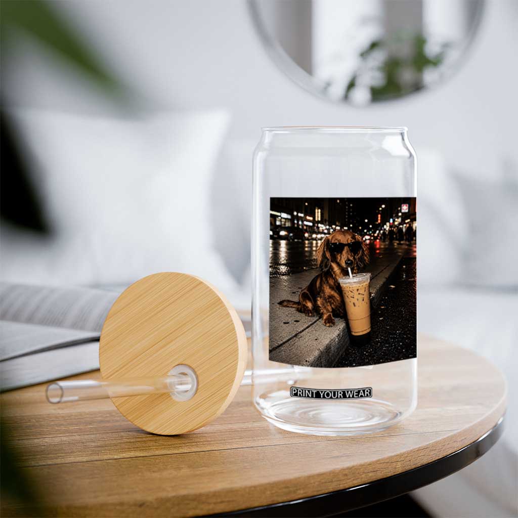 Dachshund Iced Coffee Glass Can Grunge Meme Graphic Funny Weiner Dog Lovers Dad TS10 Print Your Wear