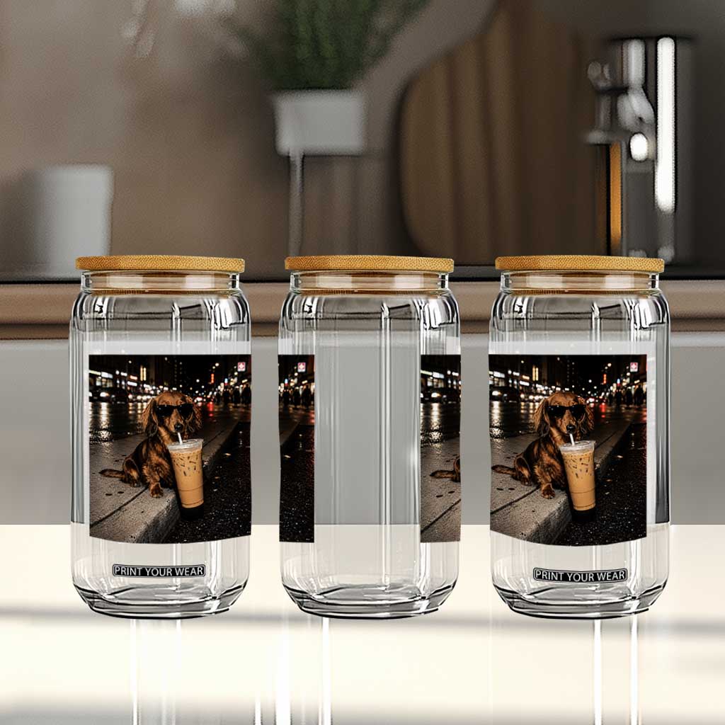 Dachshund Iced Coffee Glass Can Grunge Meme Graphic Funny Weiner Dog Lovers Dad TS10 Print Your Wear