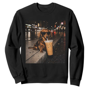 Dachshund Iced Coffee Sweatshirt Grunge Meme Graphic Funny Weiner Dog Lovers Dad TS10 Black Print Your Wear