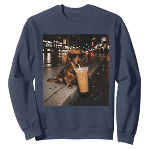 Dachshund Iced Coffee Sweatshirt Grunge Meme Graphic Funny Weiner Dog Lovers Dad TS10 Navy Print Your Wear
