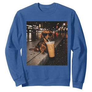 Dachshund Iced Coffee Sweatshirt Grunge Meme Graphic Funny Weiner Dog Lovers Dad TS10 Royal Blue Print Your Wear