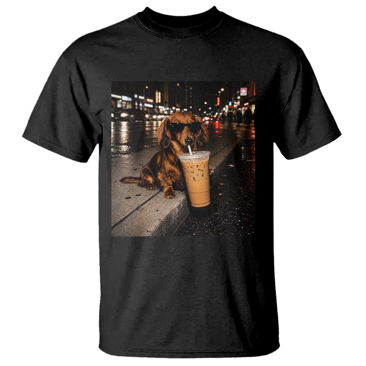 Dachshund Iced Coffee T Shirt Grunge Meme Graphic Funny Weiner Dog Lovers Dad TS10 Black Print Your Wear