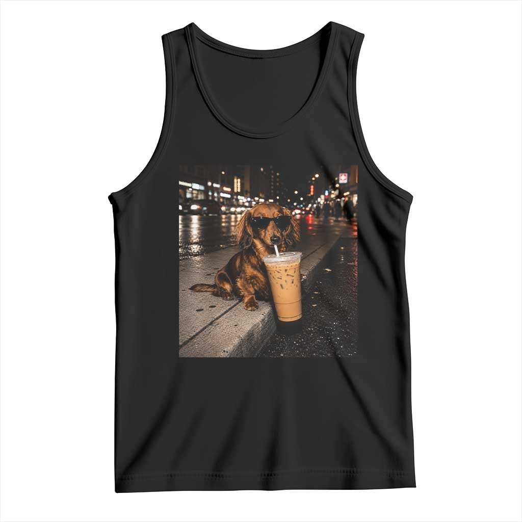 Dachshund Iced Coffee Tank Top Grunge Meme Graphic Funny Weiner Dog Lovers Dad TS10 Black Print Your Wear