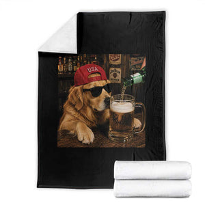Funny Golden Retriever Drinking Beer Throw Blanket Silly Dog Meme Graphic Sarcastic Gift TS10 Black Print Your Wear