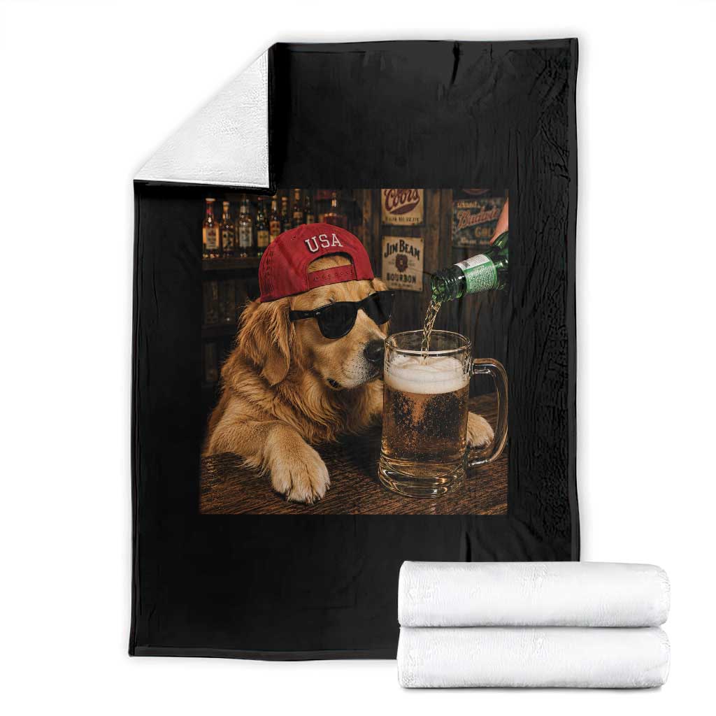 Funny Golden Retriever Drinking Beer Throw Blanket Silly Dog Meme Graphic Sarcastic Gift TS10 Black Print Your Wear