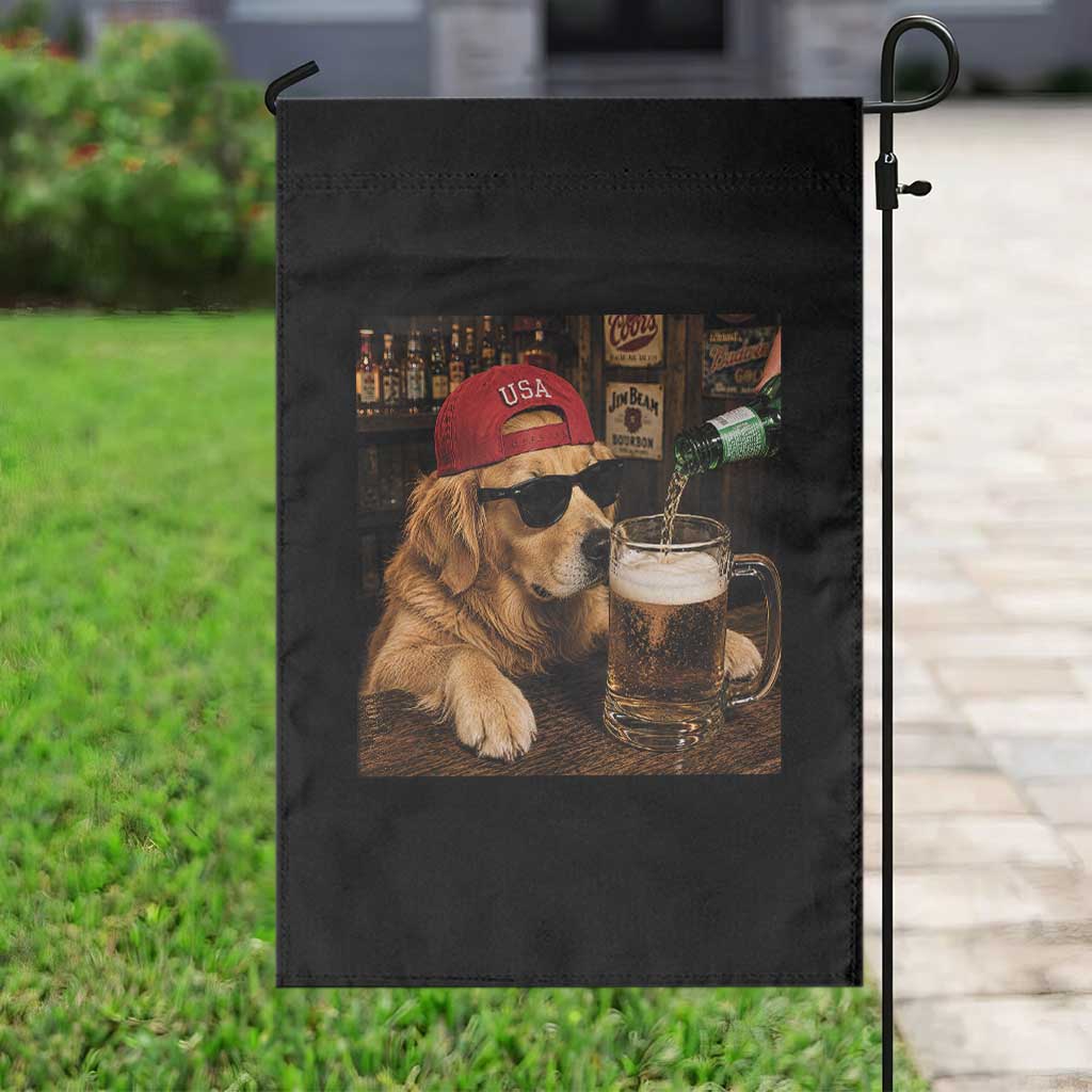 Funny Golden Retriever Drinking Beer Garden Flag Silly Dog Meme Graphic Sarcastic Gift TS10 Print Your Wear