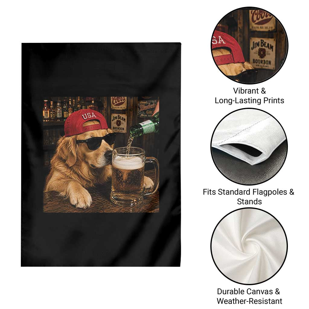 Funny Golden Retriever Drinking Beer Garden Flag Silly Dog Meme Graphic Sarcastic Gift TS10 Print Your Wear