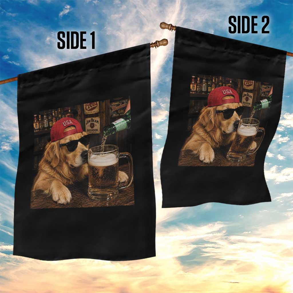 Funny Golden Retriever Drinking Beer Garden Flag Silly Dog Meme Graphic Sarcastic Gift TS10 Print Your Wear