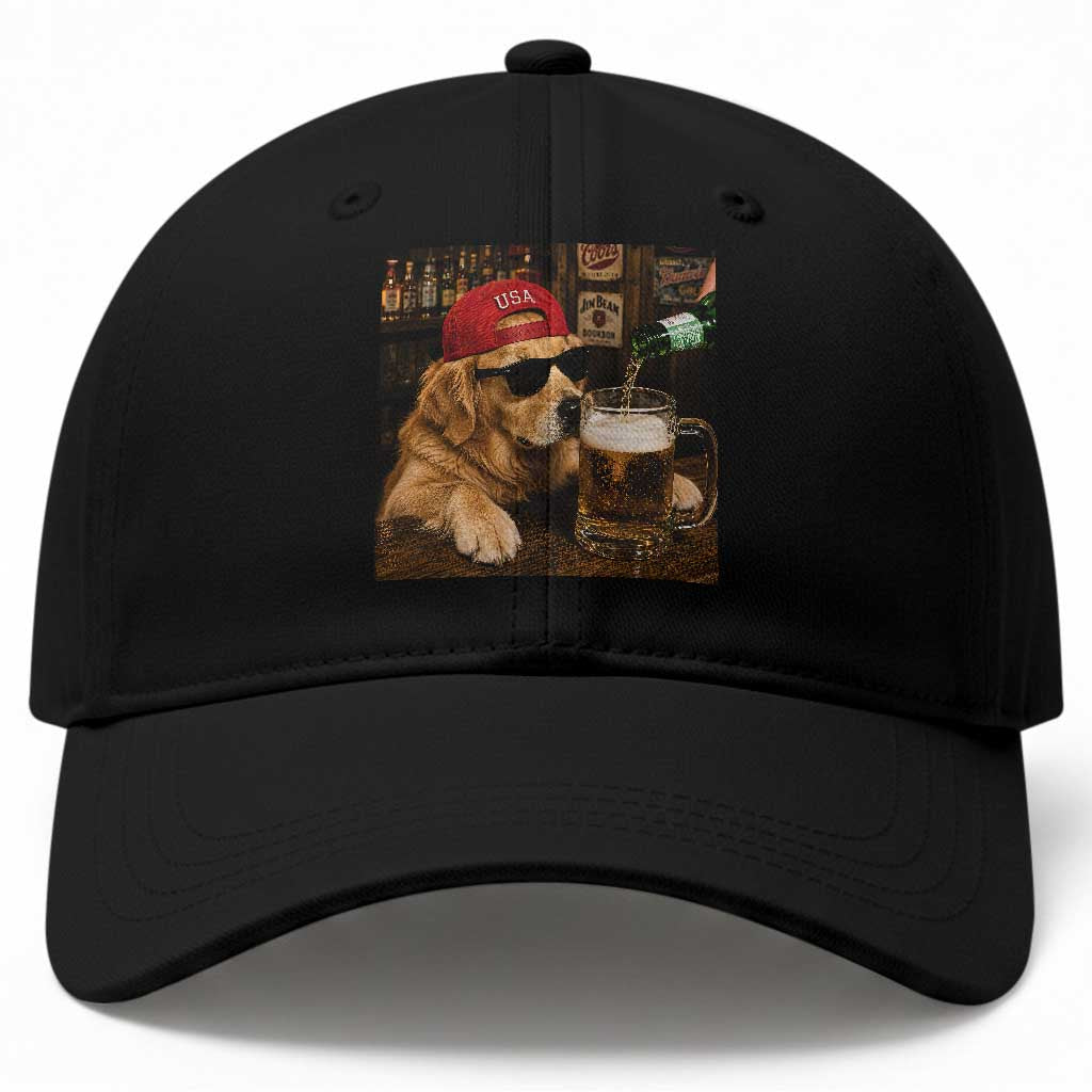 Funny Golden Retriever Drinking Beer Baseball Cap Silly Dog Meme Graphic Sarcastic Gift TS10 Print Your Wear