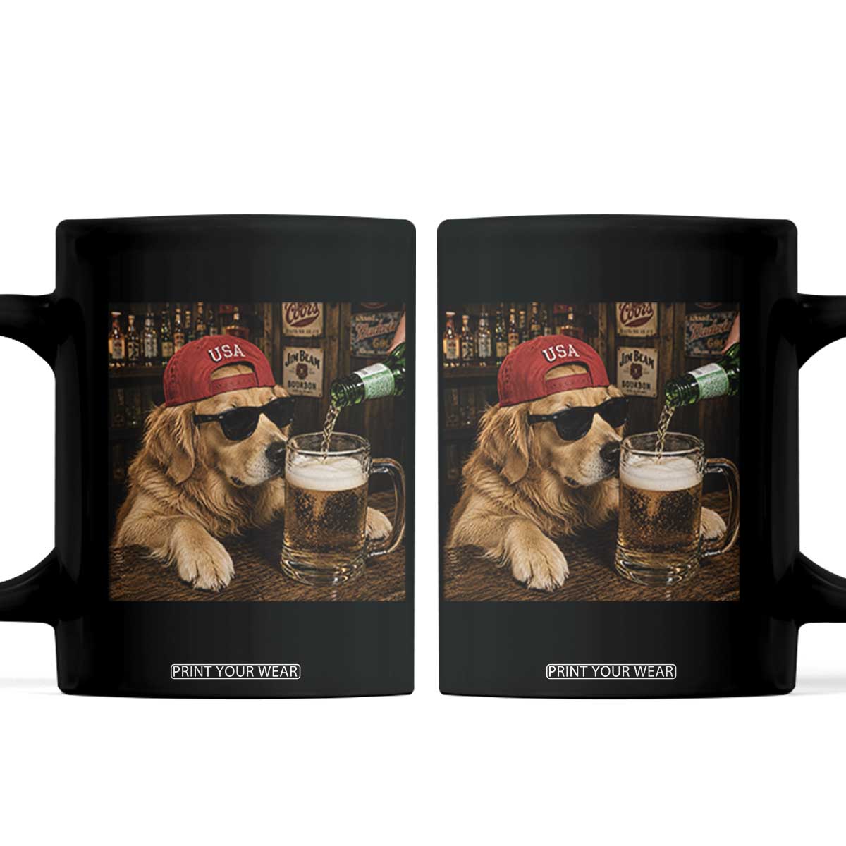 Funny Golden Retriever Drinking Beer Coffee Mug Silly Dog Meme Graphic Sarcastic Gift TS10 Black Print Your Wear