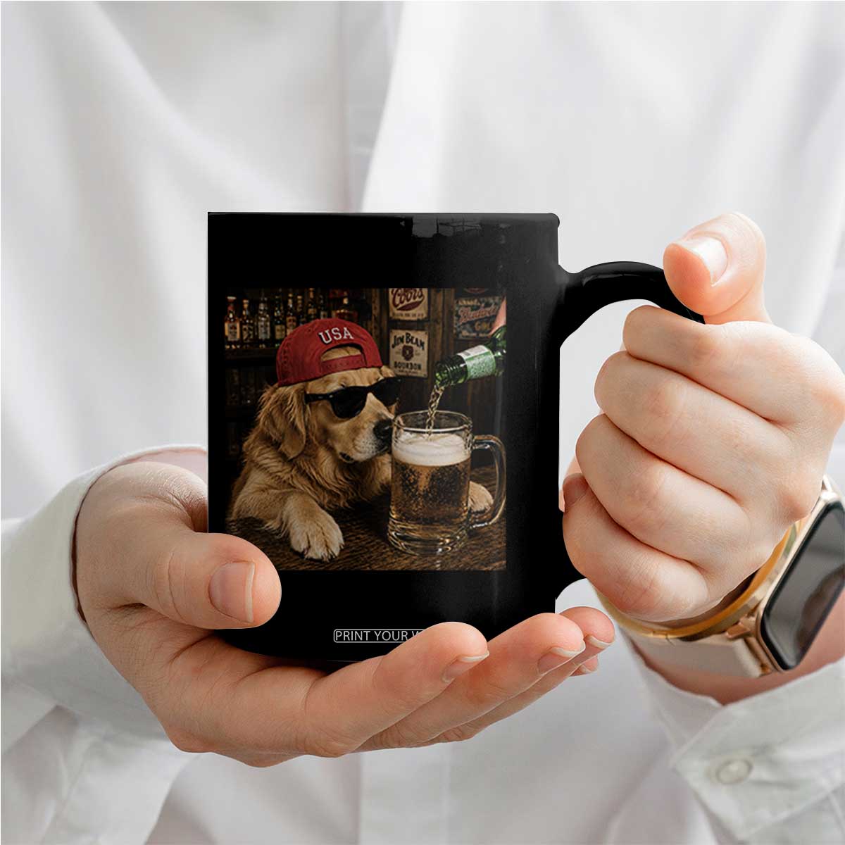 Funny Golden Retriever Drinking Beer Coffee Mug Silly Dog Meme Graphic Sarcastic Gift TS10 Print Your Wear