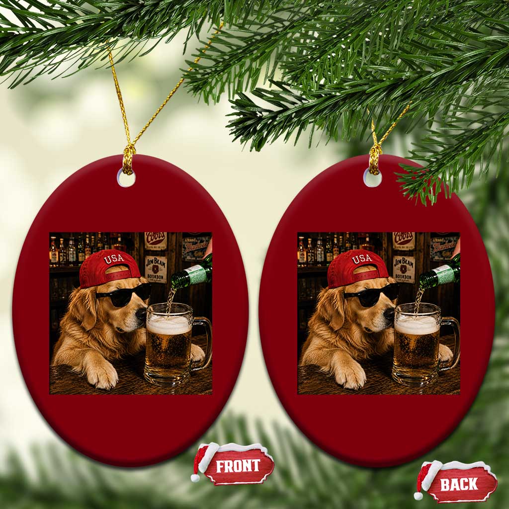 Funny Golden Retriever Drinking Beer Ceramic Ornament Silly Dog Meme Graphic Sarcastic Gift TS10 Print Your Wear