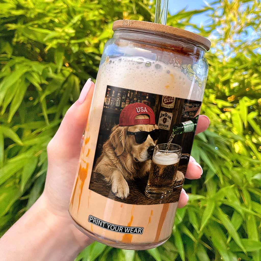 Funny Golden Retriever Drinking Beer Glass Can Silly Dog Meme Graphic Sarcastic Gift TS10 Black Print Your Wear