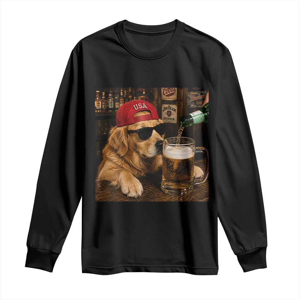 Funny Golden Retriever Drinking Beer Long Sleeve Shirt Silly Dog Meme Graphic Sarcastic Gift TS10 Black Print Your Wear