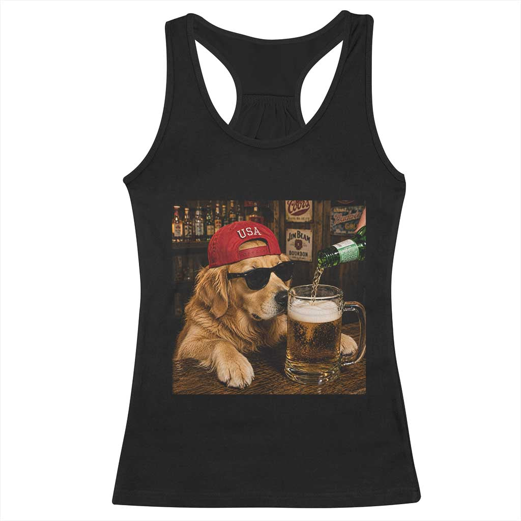 Funny Golden Retriever Drinking Beer Racerback Tank Top Silly Dog Meme Graphic Sarcastic Gift TS10 Black Print Your Wear
