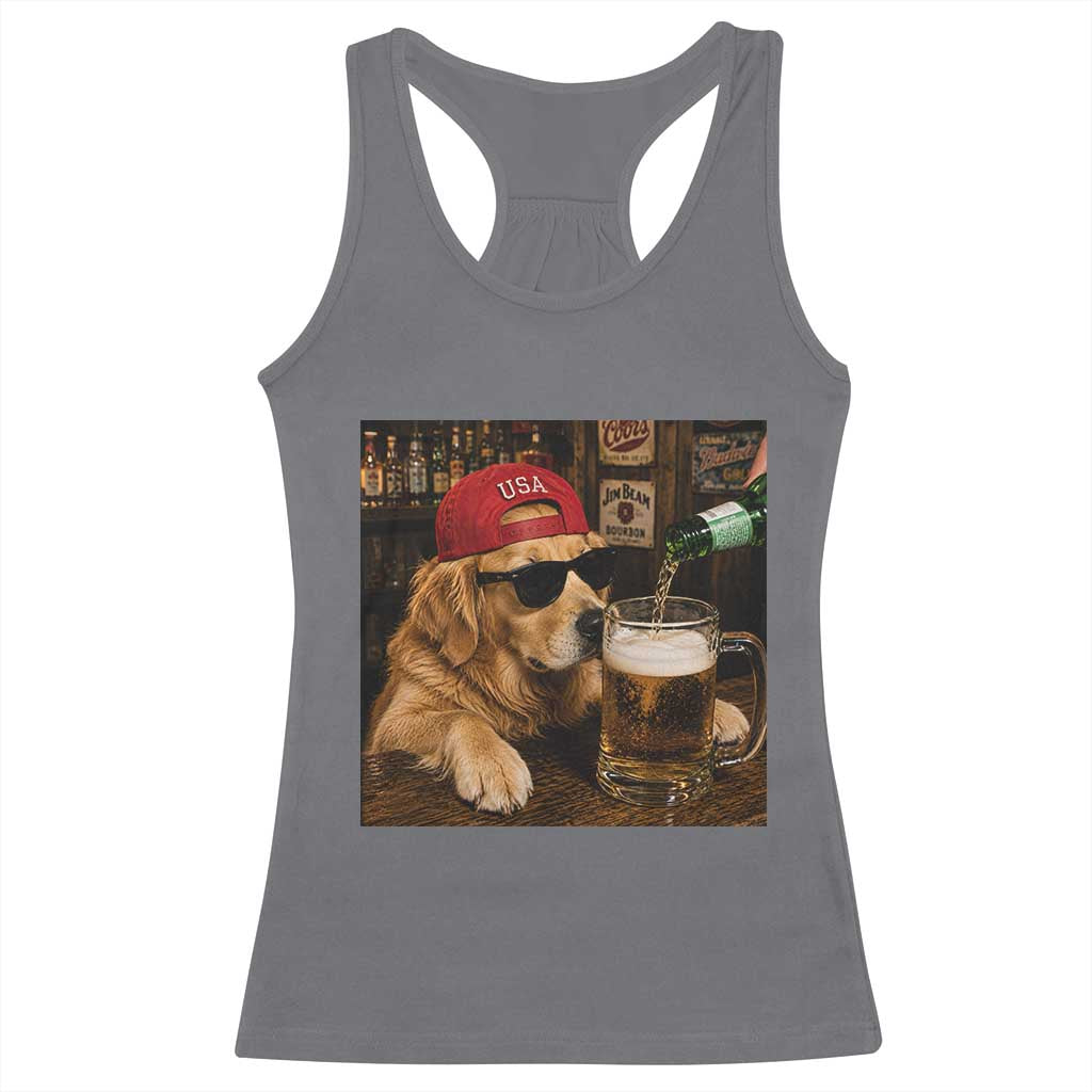 Funny Golden Retriever Drinking Beer Racerback Tank Top Silly Dog Meme Graphic Sarcastic Gift TS10 Charcoal Print Your Wear