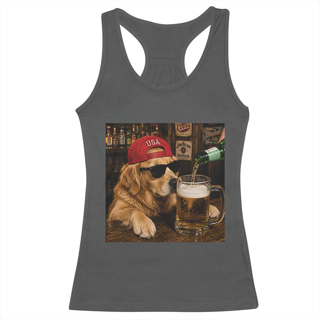 Funny Golden Retriever Drinking Beer Racerback Tank Top Silly Dog Meme Graphic Sarcastic Gift TS10 Dark Heather Print Your Wear
