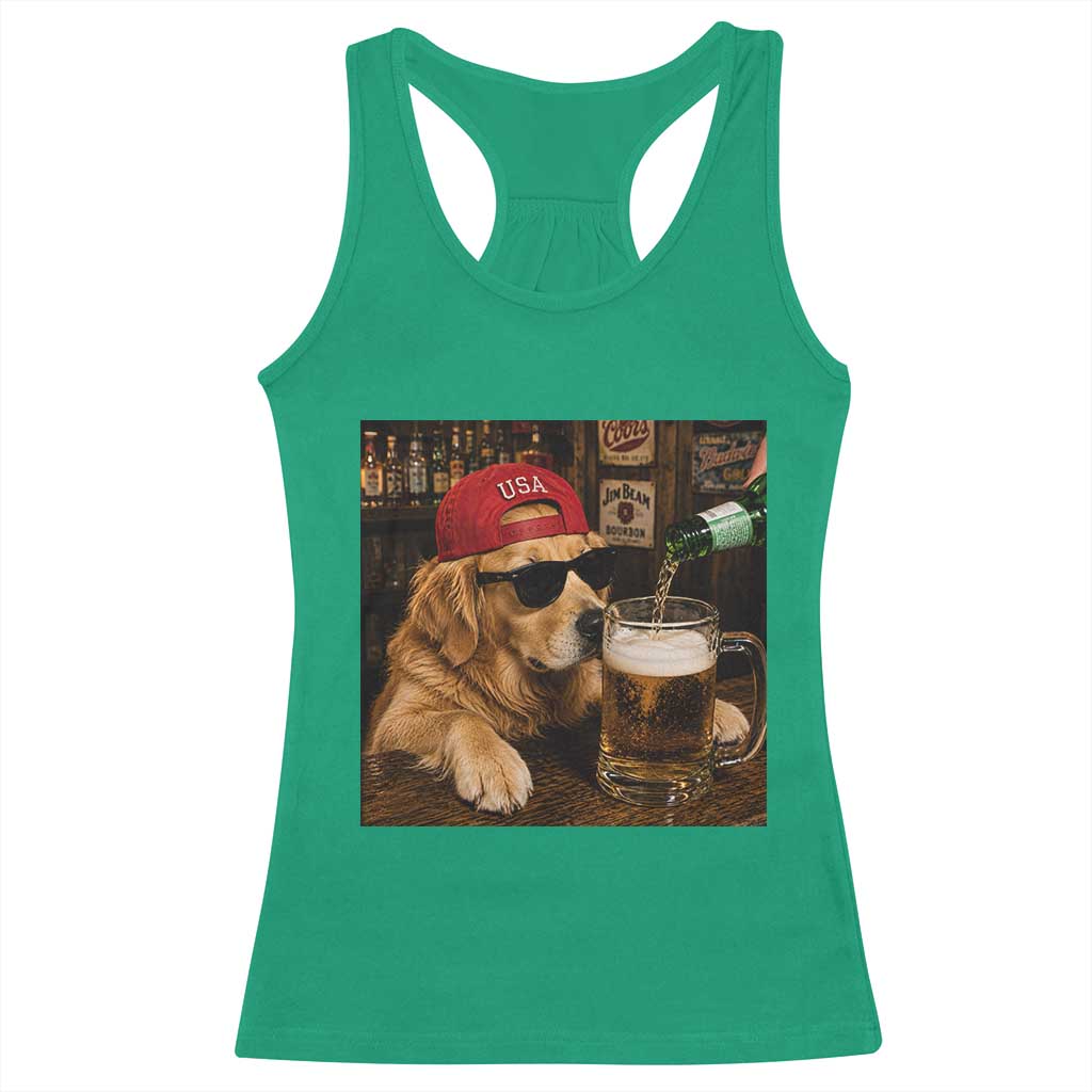 Funny Golden Retriever Drinking Beer Racerback Tank Top Silly Dog Meme Graphic Sarcastic Gift TS10 Irish Green Print Your Wear