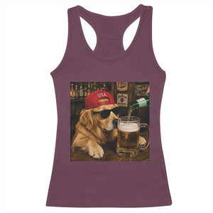 Funny Golden Retriever Drinking Beer Racerback Tank Top Silly Dog Meme Graphic Sarcastic Gift TS10 Maroon Print Your Wear
