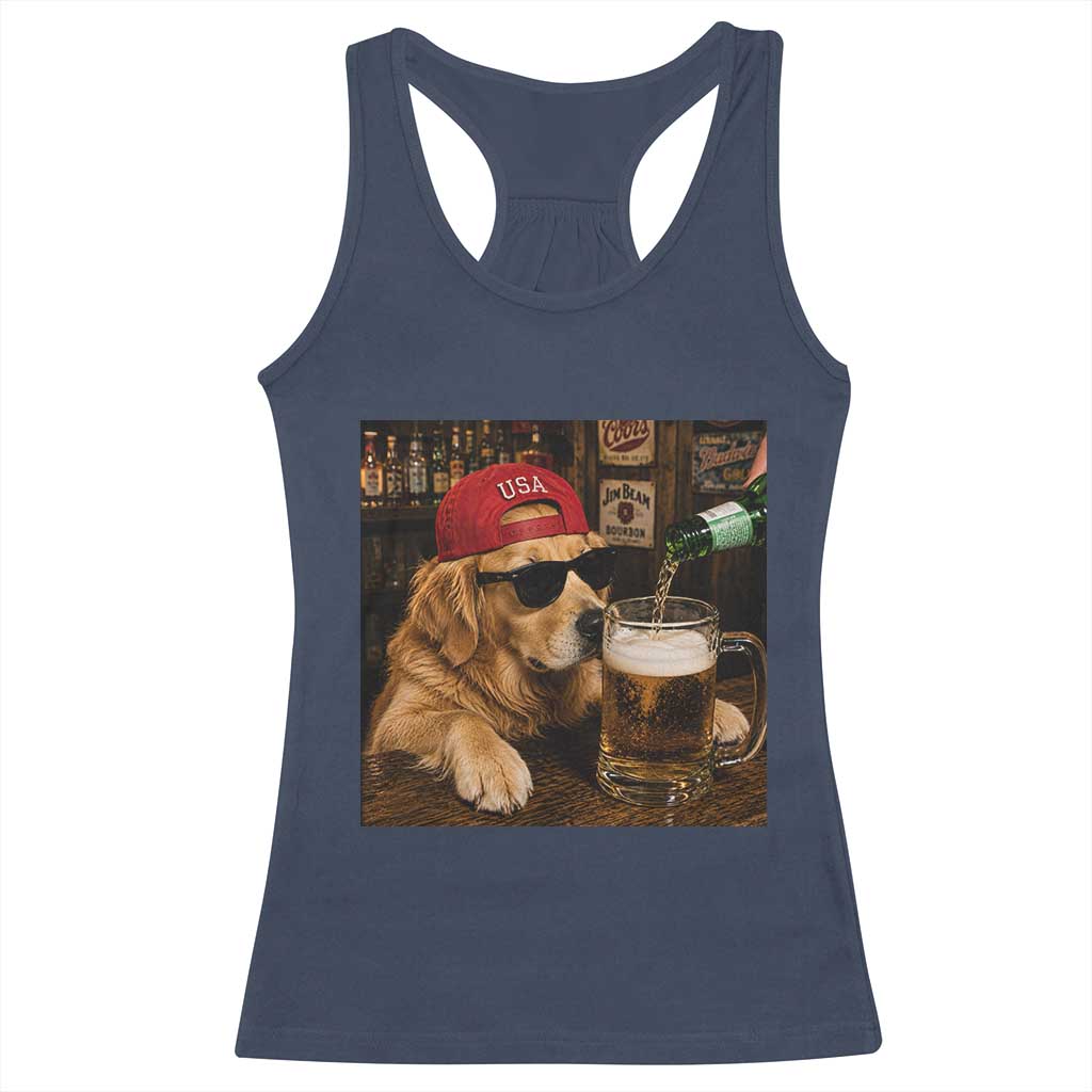 Funny Golden Retriever Drinking Beer Racerback Tank Top Silly Dog Meme Graphic Sarcastic Gift TS10 Navy Print Your Wear