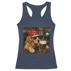 Funny Golden Retriever Drinking Beer Racerback Tank Top Silly Dog Meme Graphic Sarcastic Gift TS10 Navy Print Your Wear