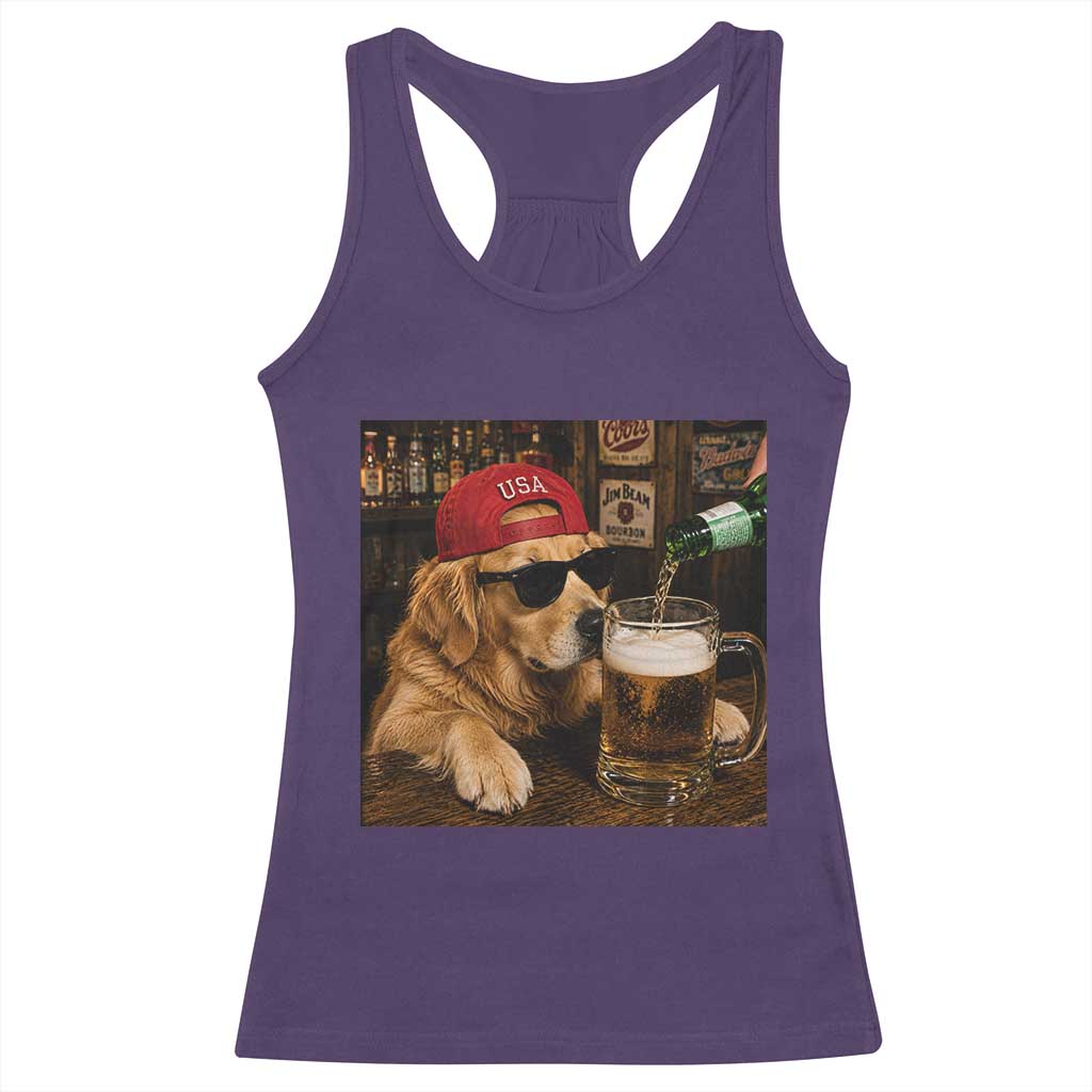 Funny Golden Retriever Drinking Beer Racerback Tank Top Silly Dog Meme Graphic Sarcastic Gift TS10 Purple Print Your Wear