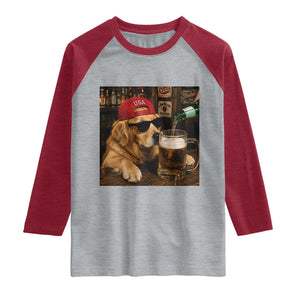 Funny Golden Retriever Drinking Beer Raglan Shirt Silly Dog Meme Graphic Sarcastic Gift TS10 Heather Gray Heather Red Print Your Wear