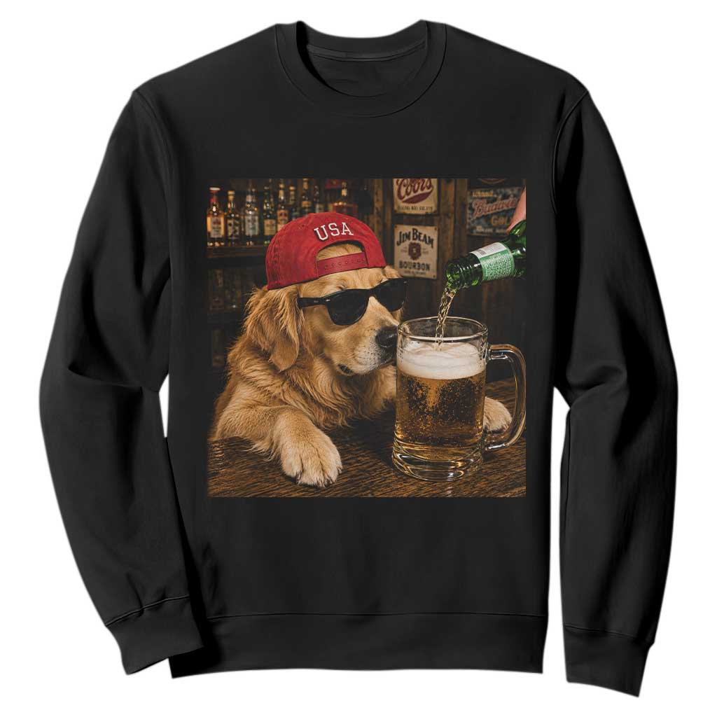 Funny Golden Retriever Drinking Beer Sweatshirt Silly Dog Meme Graphic Sarcastic Gift TS10 Black Print Your Wear