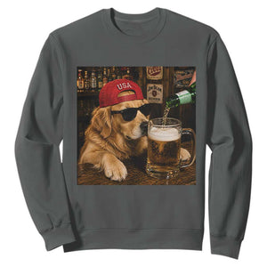 Funny Golden Retriever Drinking Beer Sweatshirt Silly Dog Meme Graphic Sarcastic Gift TS10 Dark Heather Print Your Wear