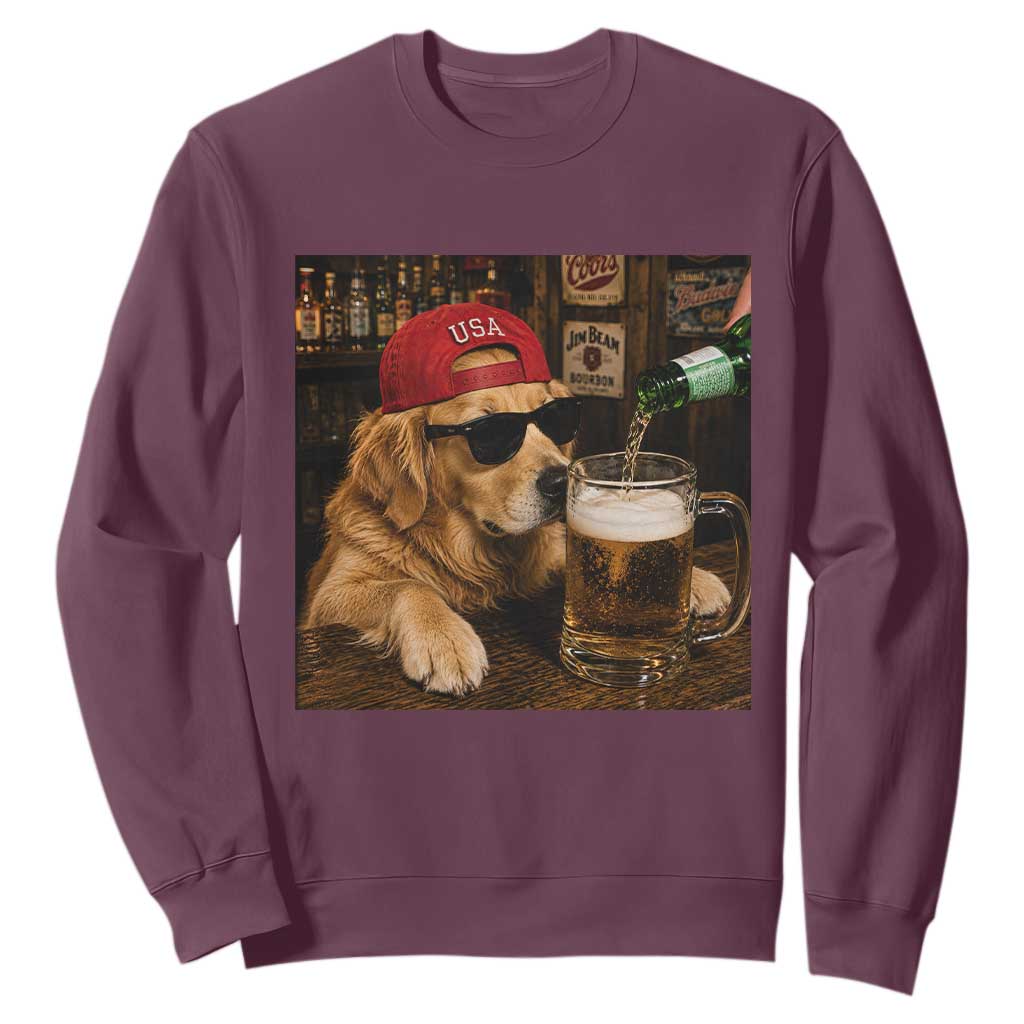 Funny Golden Retriever Drinking Beer Sweatshirt Silly Dog Meme Graphic Sarcastic Gift TS10 Maroon Print Your Wear