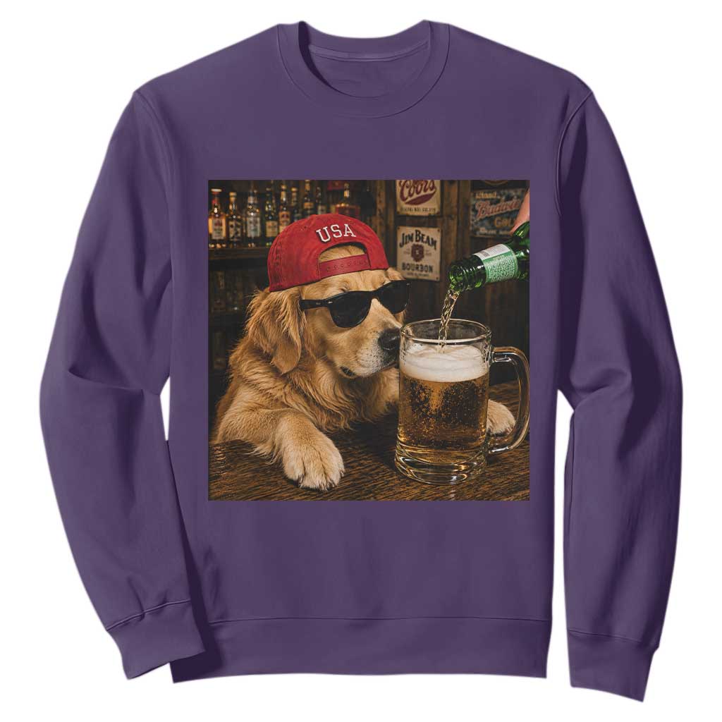 Funny Golden Retriever Drinking Beer Sweatshirt Silly Dog Meme Graphic Sarcastic Gift TS10 Purple Print Your Wear