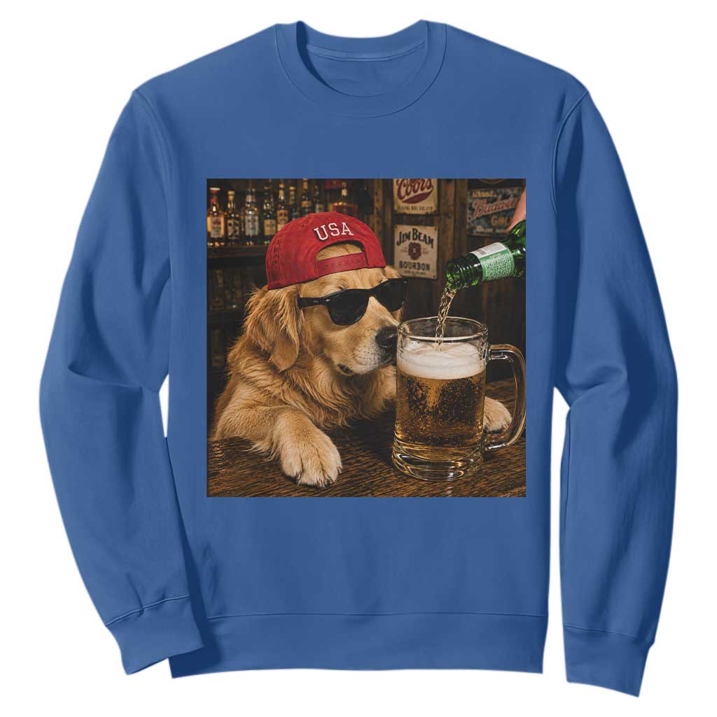 Funny Golden Retriever Drinking Beer Sweatshirt Silly Dog Meme Graphic Sarcastic Gift TS10 Royal Blue Print Your Wear