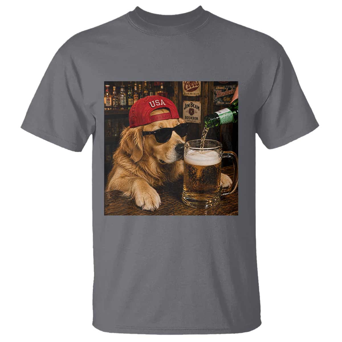 Funny Golden Retriever Drinking Beer T Shirt Silly Dog Meme Graphic Sarcastic Gift TS10 Charcoal Print Your Wear