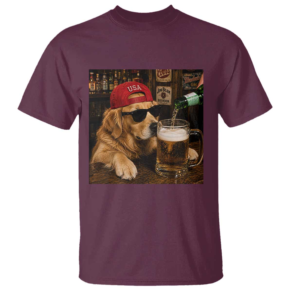 Funny Golden Retriever Drinking Beer T Shirt Silly Dog Meme Graphic Sarcastic Gift TS10 Maroon Print Your Wear