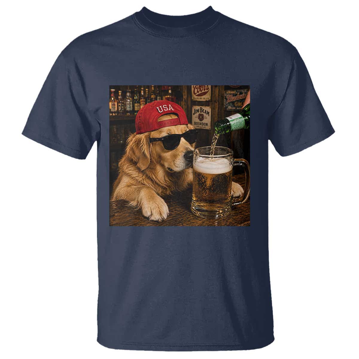 Funny Golden Retriever Drinking Beer T Shirt Silly Dog Meme Graphic Sarcastic Gift TS10 Navy Print Your Wear