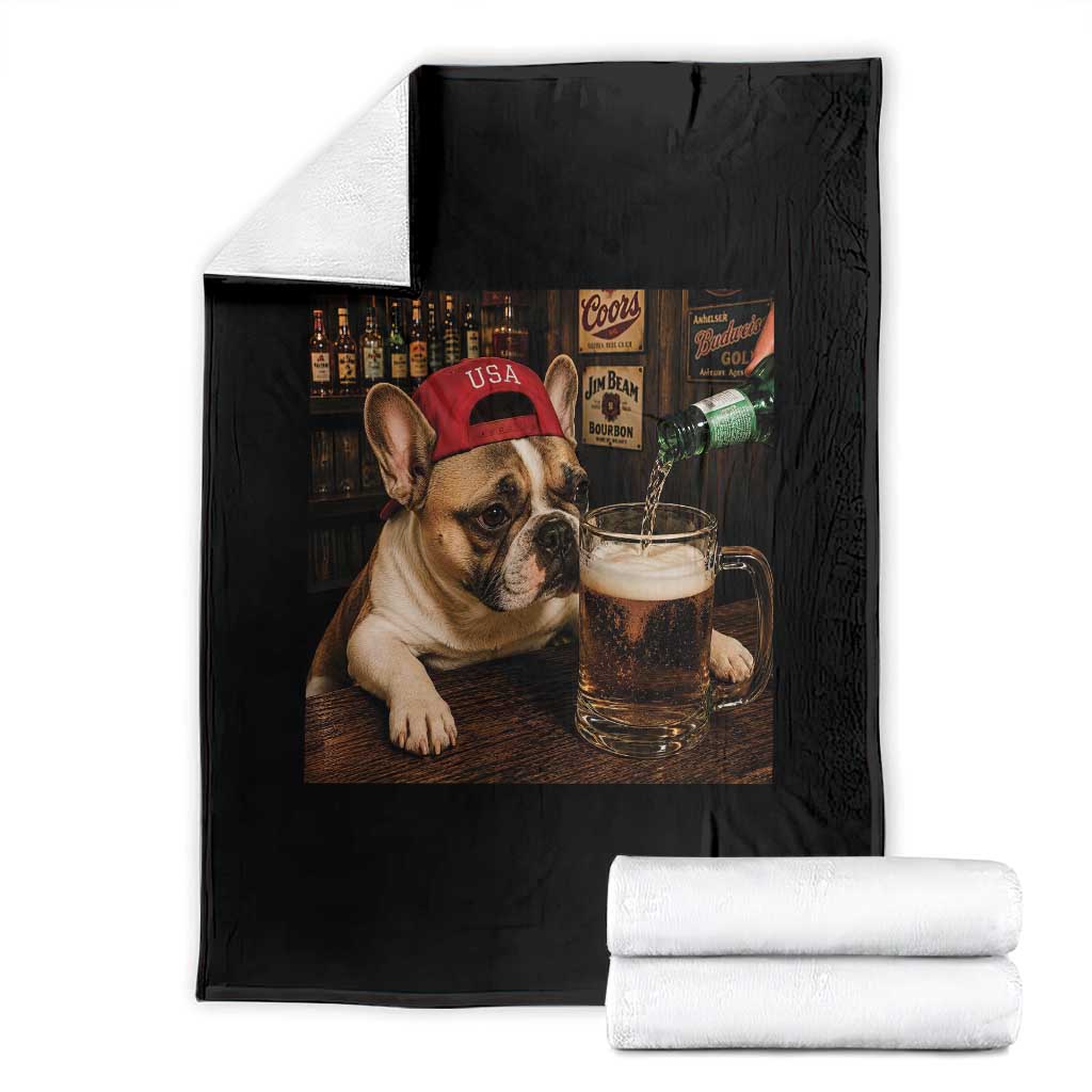 French Bulldog Drinking Beer Throw Blanket Silly Dog Meme Graphic Sarcastic Gift TS10 Black Print Your Wear