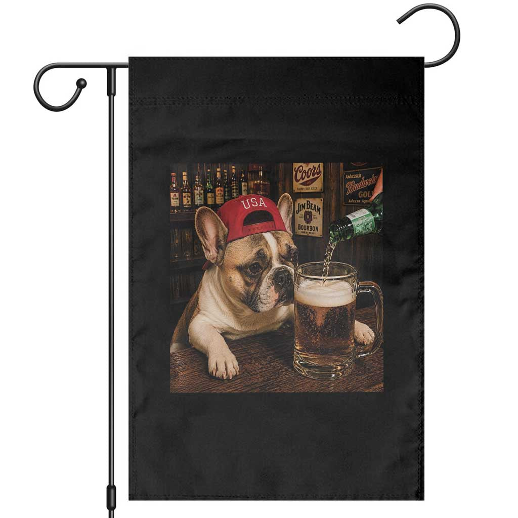 French Bulldog Drinking Beer Garden Flag Silly Dog Meme Graphic Sarcastic Gift TS10 Black Print Your Wear