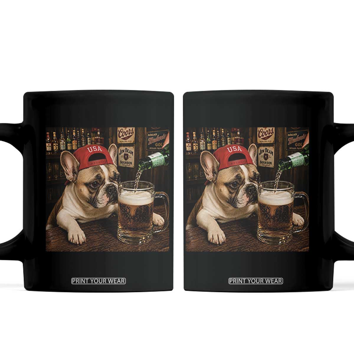 French Bulldog Drinking Beer Coffee Mug Silly Dog Meme Graphic Sarcastic Gift TS10 Black Print Your Wear