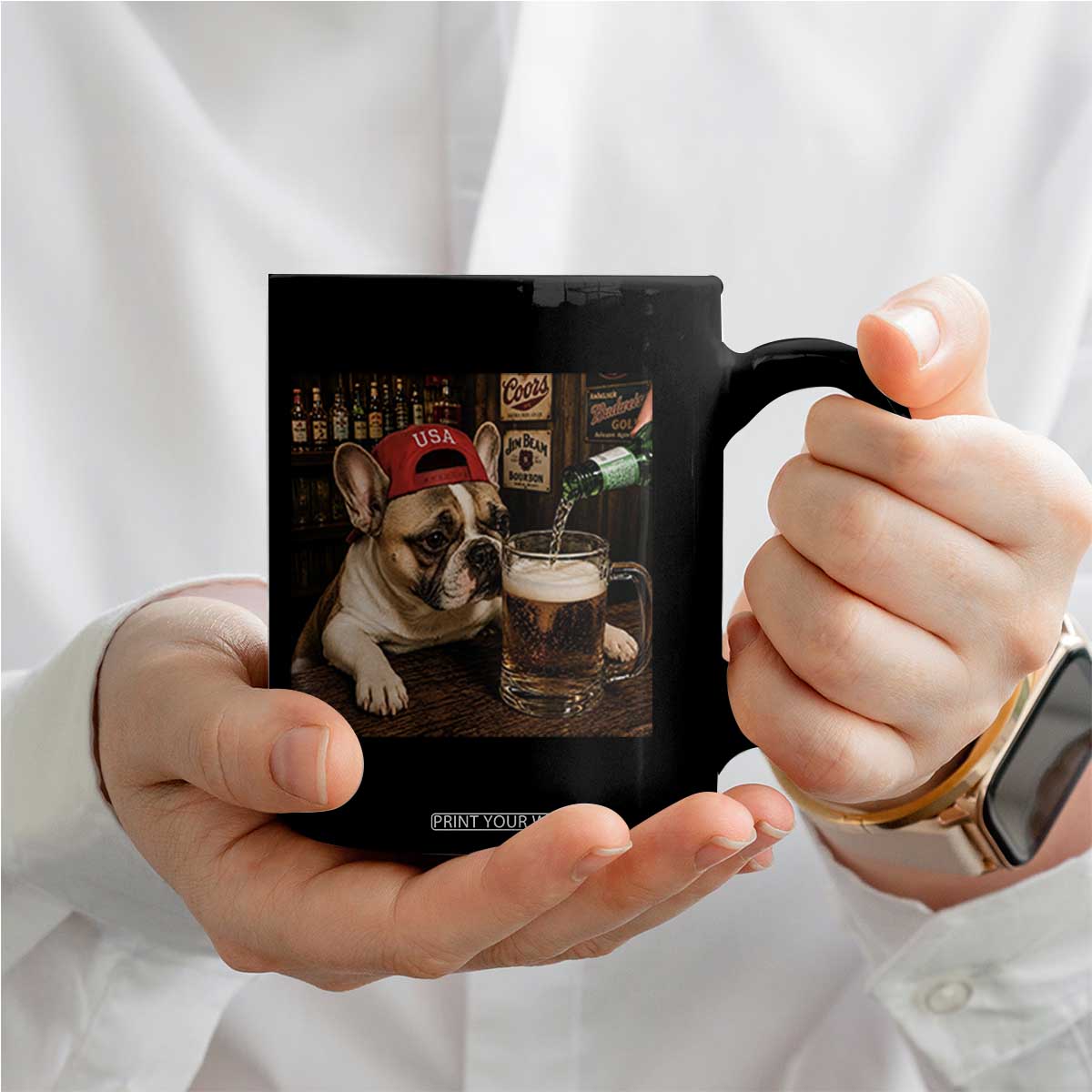 French Bulldog Drinking Beer Coffee Mug Silly Dog Meme Graphic Sarcastic Gift TS10 Print Your Wear