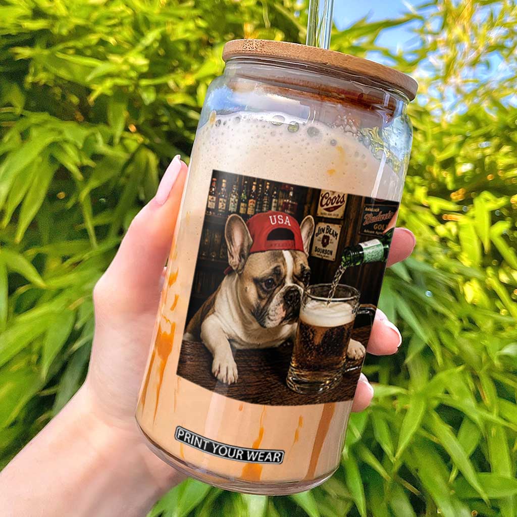 French Bulldog Drinking Beer Glass Can Silly Dog Meme Graphic Sarcastic Gift TS10 Black Print Your Wear